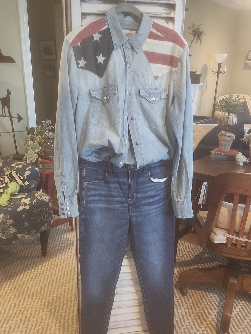 Vintage-Inspired Denim Shirt with Flag Yoke and AEO jeans
